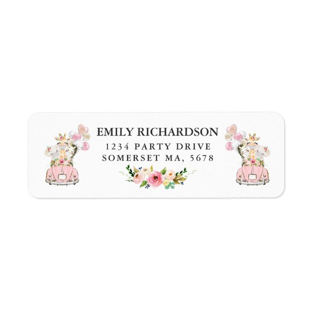 Pink Floral Safari Drive By Baby Showadresse (Vorne)