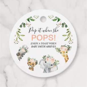 Pink Floral Safari Heads Baby Dusche Pop it Geschenkanhänger