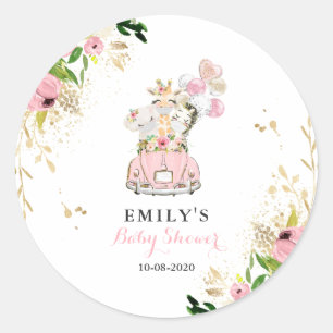 Pink Floral Safari Tiere mit Kinderdusche Runder Aufkleber
