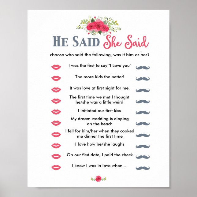 Pink Floral sagte er sagte, sie sagte Game Poster (Vorne)