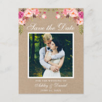 Pink Floral Save the Date Foto Kraft