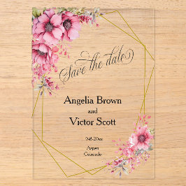 Pink Floral Save the Date Invitation Acryleinladungen