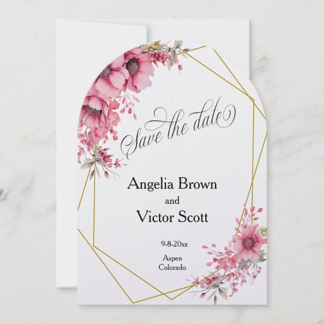 Pink Floral Save the Date Invitation Einladung (Vorderseite)