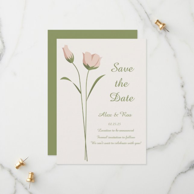 Pink Floral Save the Date Karte (Vorderseite/Rückseite Beispiel)