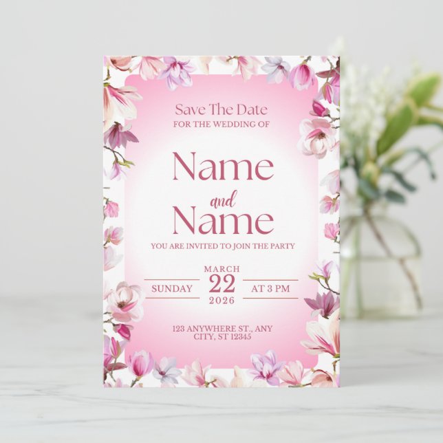 Pink floral save the date wedding invitation  (Debout devant)