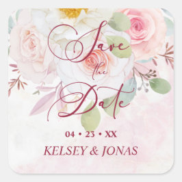 Pink Floral Save the Date Whimsical Quote Quadratischer Aufkleber