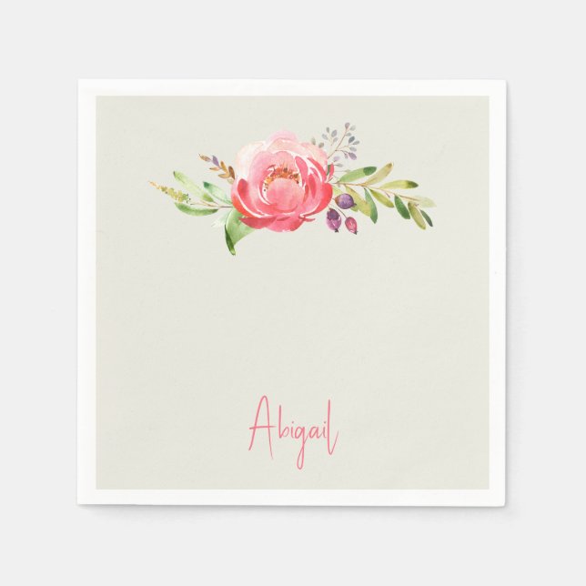 Pink Floral Script Name Baby Dusche Serviette (Vorderseite)