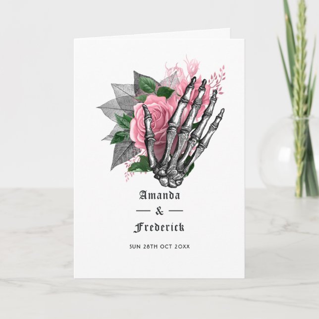 Pink Floral Skeleton Programme de mariage gothique (Devant)