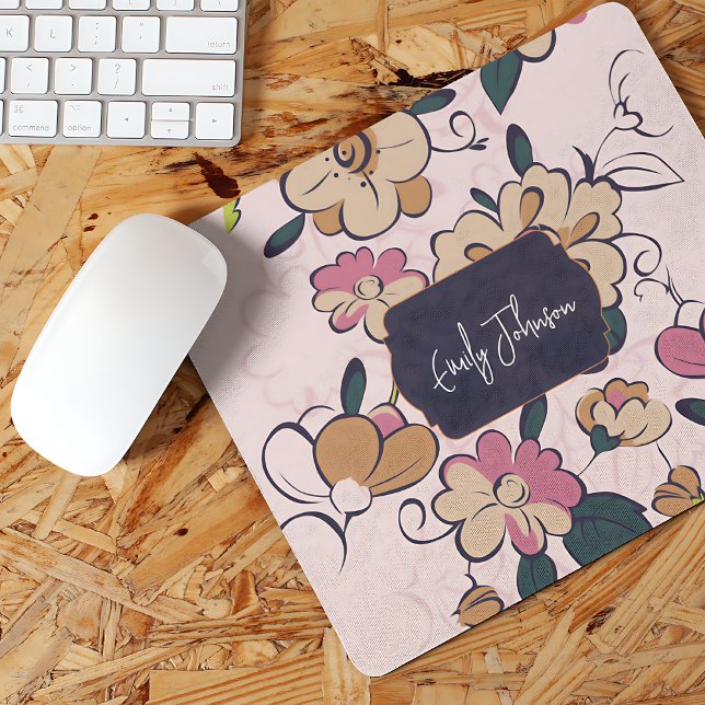Pink Floral Soft Custom Name Pastel Flower Design Mousepad (Pink Floral Soft Custom Name Pastel Flower Design Mouse Pad)