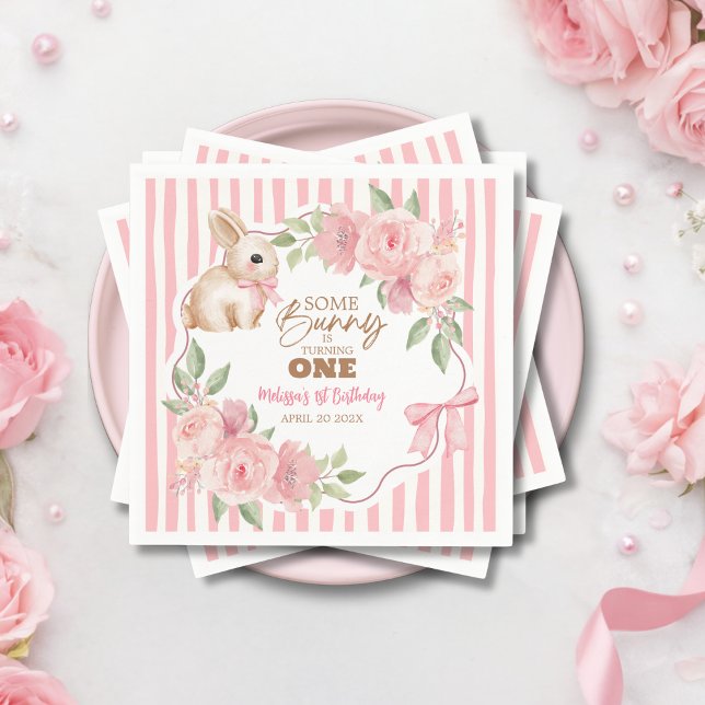 Pink Floral Some Bunny Turning One Birthday Party  Serviette (Von Creator hochgeladen)