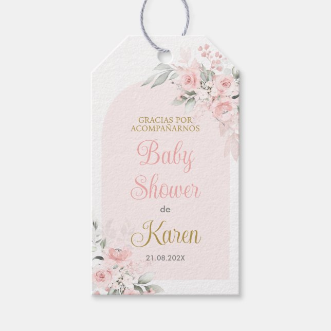 Pink Floral Spanish Baby Dusche Geschenkanhänger (Vorderseite)