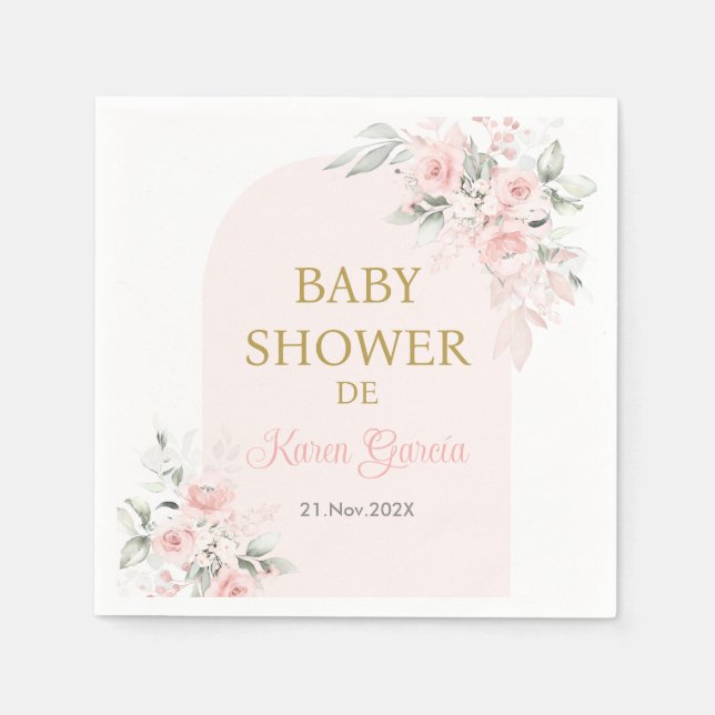 Pink Floral Spanish Baby Shower Girl Serviette (Vorderseite)