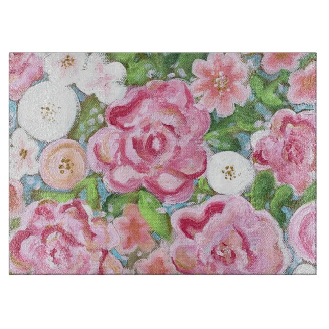 Pink Floral Spring Blooms Küche Schneidebrett (Vorderseite)