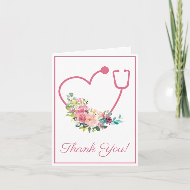 Pink Floral Stethoscope Herzmedizin Danke (Vorderseite)