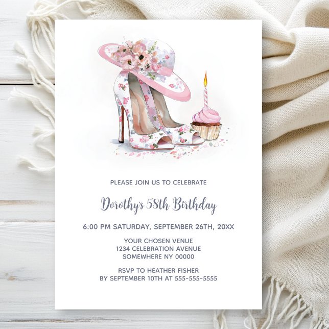 Pink Floral Stiletto Shoes Birthday Party Einladung (Von Creator hochgeladen)