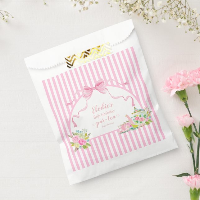 Pink Floral Stripe Let's Par-tea Birthday Geschenktütchen (Versiegelt)