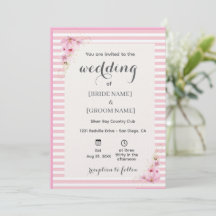 Pink Floral Striped Wedding Invitation