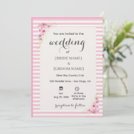 Pink Floral Striped Wedding Invitation