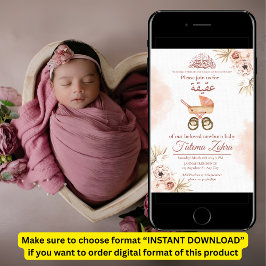 Pink Floral Stroller Baby Girl Muslim Aqiqah Invi Einladung