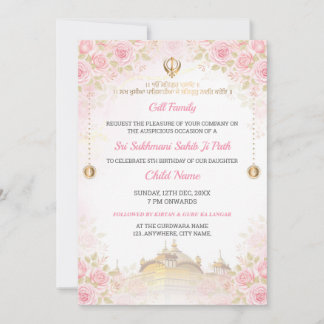 Pink Floral Sukhmani Sahib Path Invitation  Einladung