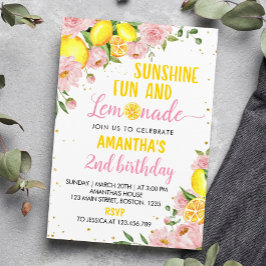 Pink Floral Sunshine Lemonade zum Geburtstag Einla Einladung