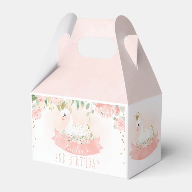 Pink Floral Swan Prinzessin Birthday Favor Box Geschenkschachtel (Vorderseite)