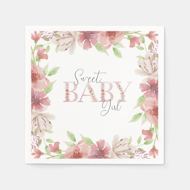 Pink Floral Sweet Baby Paper Napkin Serviette (Vorderseite)