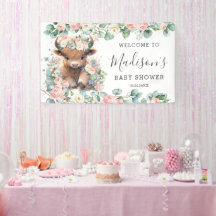 Pink Floral Sweet Highland Kuh Baby Dusche Willkom