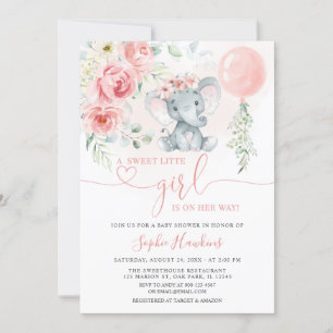 Pink Floral Sweet Little Girl Elephant Baby Dusche Einladung