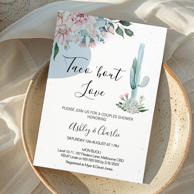 Pink Floral Taco 'bout Liebe Paare Dusche Einladung (Taco 'Bout Love Couples Shower Invitation, Pink Floral Cactus Fiesta Couples Shower Invitation)