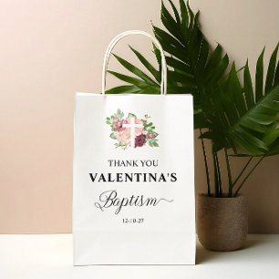 Pink Floral Taufe Girl Mittlere Geschenktüte
