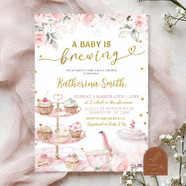 Pink Floral Tea Party Baby gebräunt Einladung