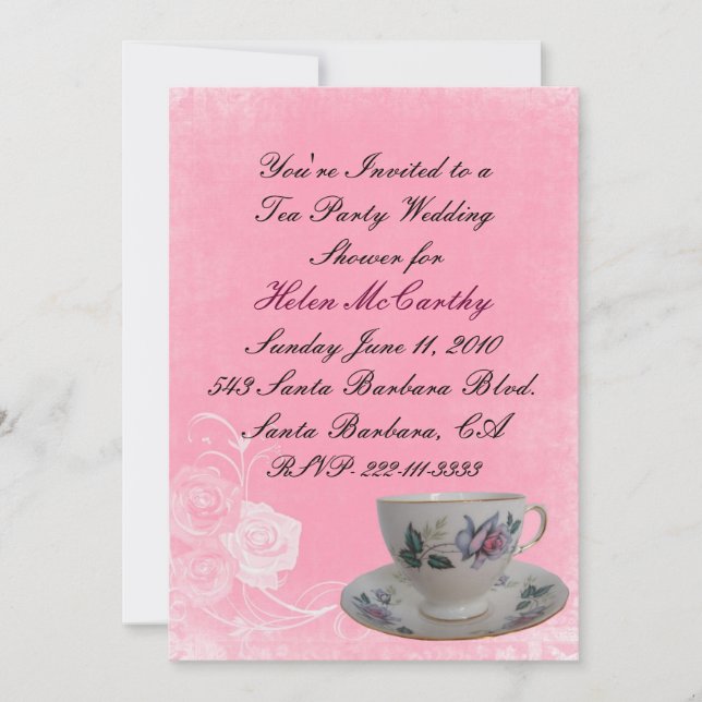 Pink Floral Tea Party Invitation de la douche nupt (Devant)