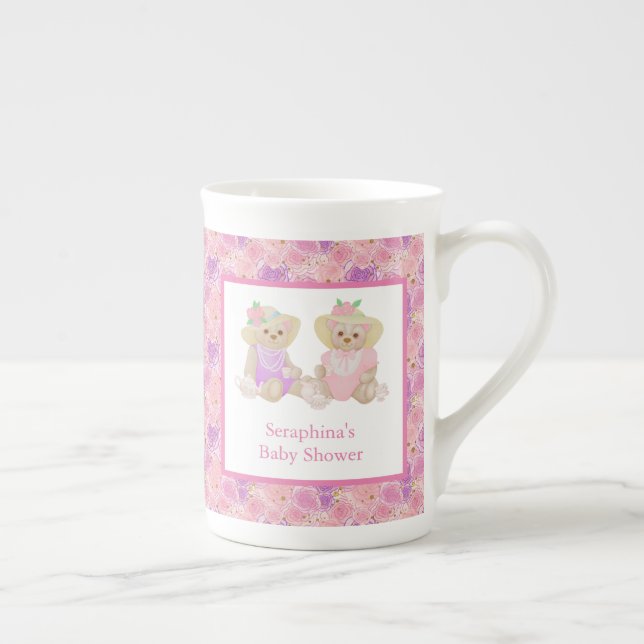 Pink Floral Teddy Bear Tee Party Babydusche Prozellantasse (Rechts)