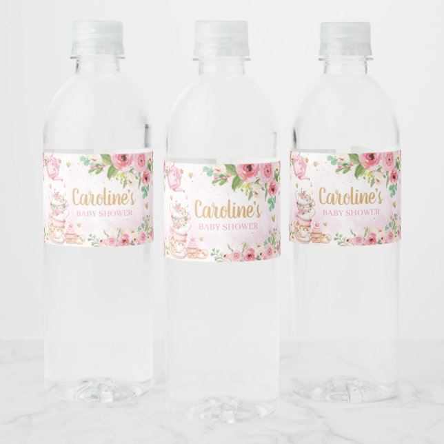 Pink Floral Tee Party Babydusche (Flaschen)