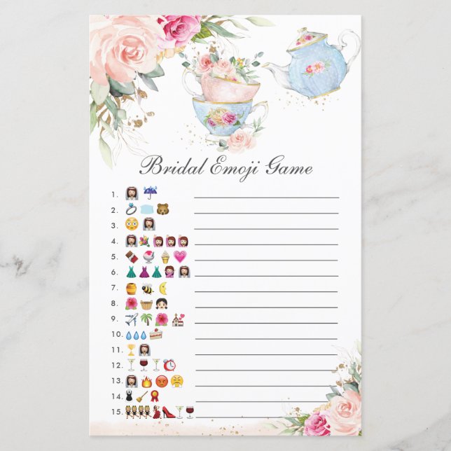 Pink Floral Tee Party Brautparty Picture Game (Vorderseite)