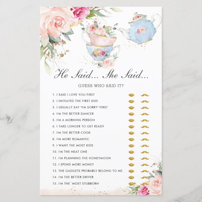 Pink Floral Tee Party sagte er sagte, sie sagte Br (Vorderseite)