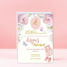 Pink Floral Thème Aqiqa Aqiqah Aqeeqah Invitation