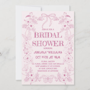 Pink Floral Toile Französisches Brautparty Einladung
