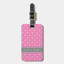 Pink Floral Trellis Muster Grau Name Gepäckanhänger