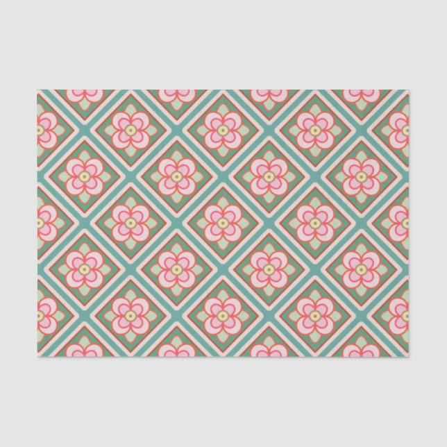 Pink Floral Trellis Vintage Blume Muster Seidenpapier (Vorderseite)