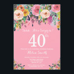Pink Floral Überraschung 40. Geburtstag Einladung<br><div class="desc">Rosa Floral Überraschung 40. Geburtstag Einladung für Frauen. Aquarell Floral Blume. Rosa Hintergrund Rosa, gelb, orange, Lila Blume. Erwachsener Geburtstag. 13. 15. 16. 18. 20. 21. 30. 40. 50. 60. 70. 80. 90. 100. jedes Alter. Für weitere Anpassungen klicken Sie bitte auf die Schaltfläche "Anpassen" und verwenden Sie unser Designwerkzeug,...</div>