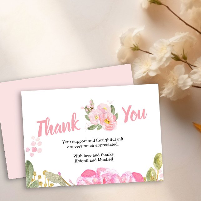 Pink Floral und fett handgeschriebenes Skript Dankeskarte (Pretty pink floral Thank you card)