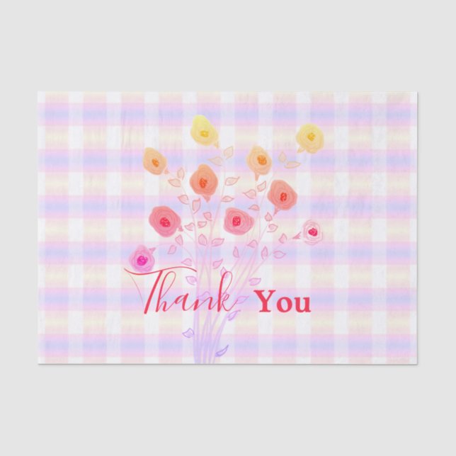 Pink Floral und Kariert Danke, Tissue Seidenpapier (Vorderseite)