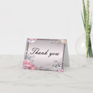Pink Floral und Schmetterling Danke Karte