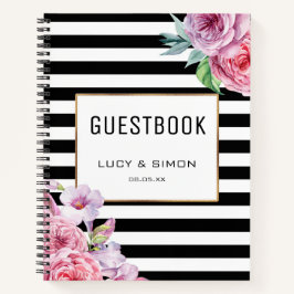 Pink Floral und Stripes Notebook Gästebuch Notizbuch