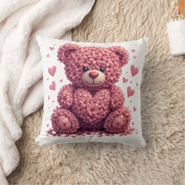 Pink Floral Valentine Teddy Bear Kissen