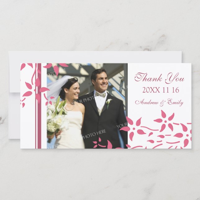 Pink Floral Vielen Dank für Ihr Hochzeitfoto Karte (Vorderseite)