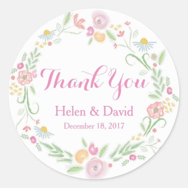 Pink Floral Vielen Dank Gastgeschenk Hochzeit Stic Runder Aufkleber (Vorderseite)