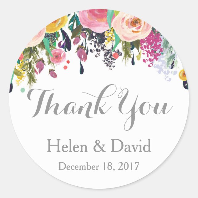 Pink Floral Vielen Dank Gastgeschenk Hochzeit Stic Runder Aufkleber (Vorderseite)